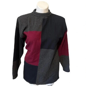 Valerie Stevens Two Ply Cashmere Patchwork Turtleneck Sweater Size M